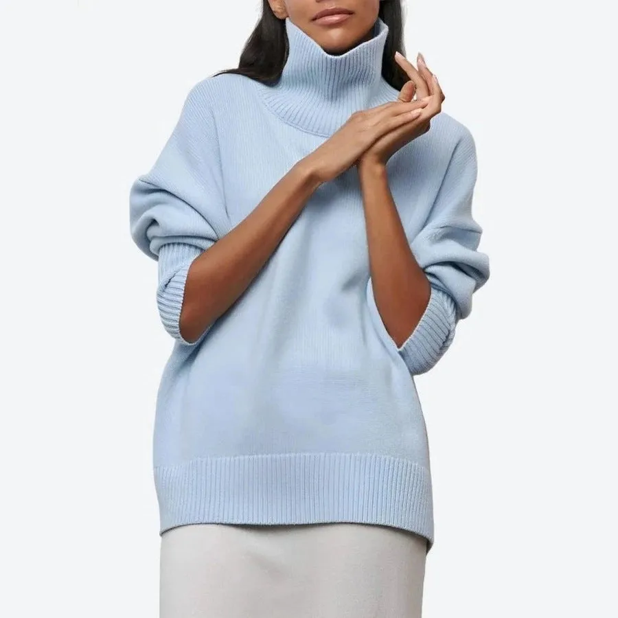 Trendy Oversized Turtleneck Knit Sweaters