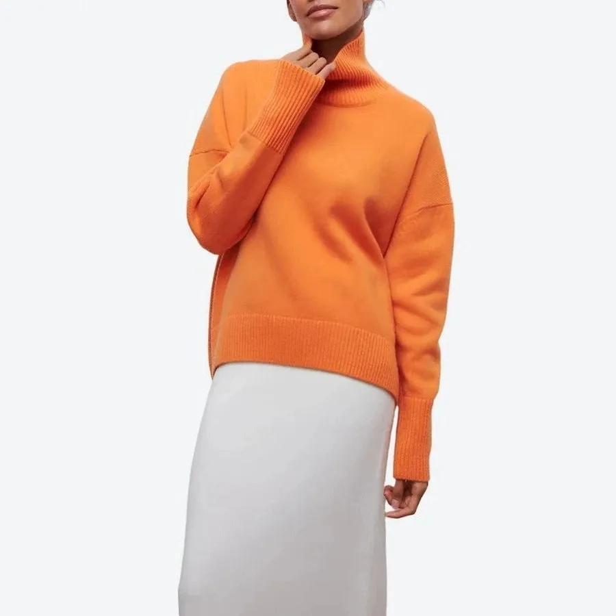 Trendy Oversized Turtleneck Knit Sweaters