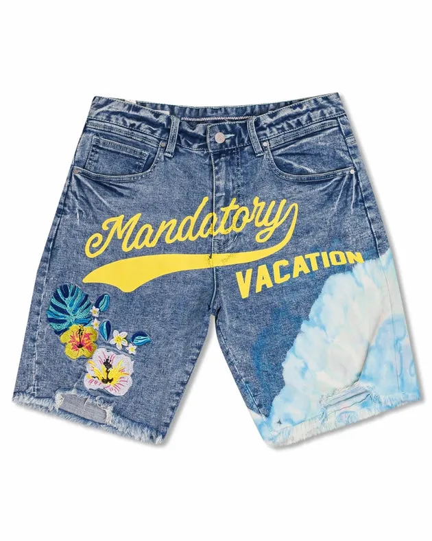 Tropical Vacation Graphic Denim Shorts