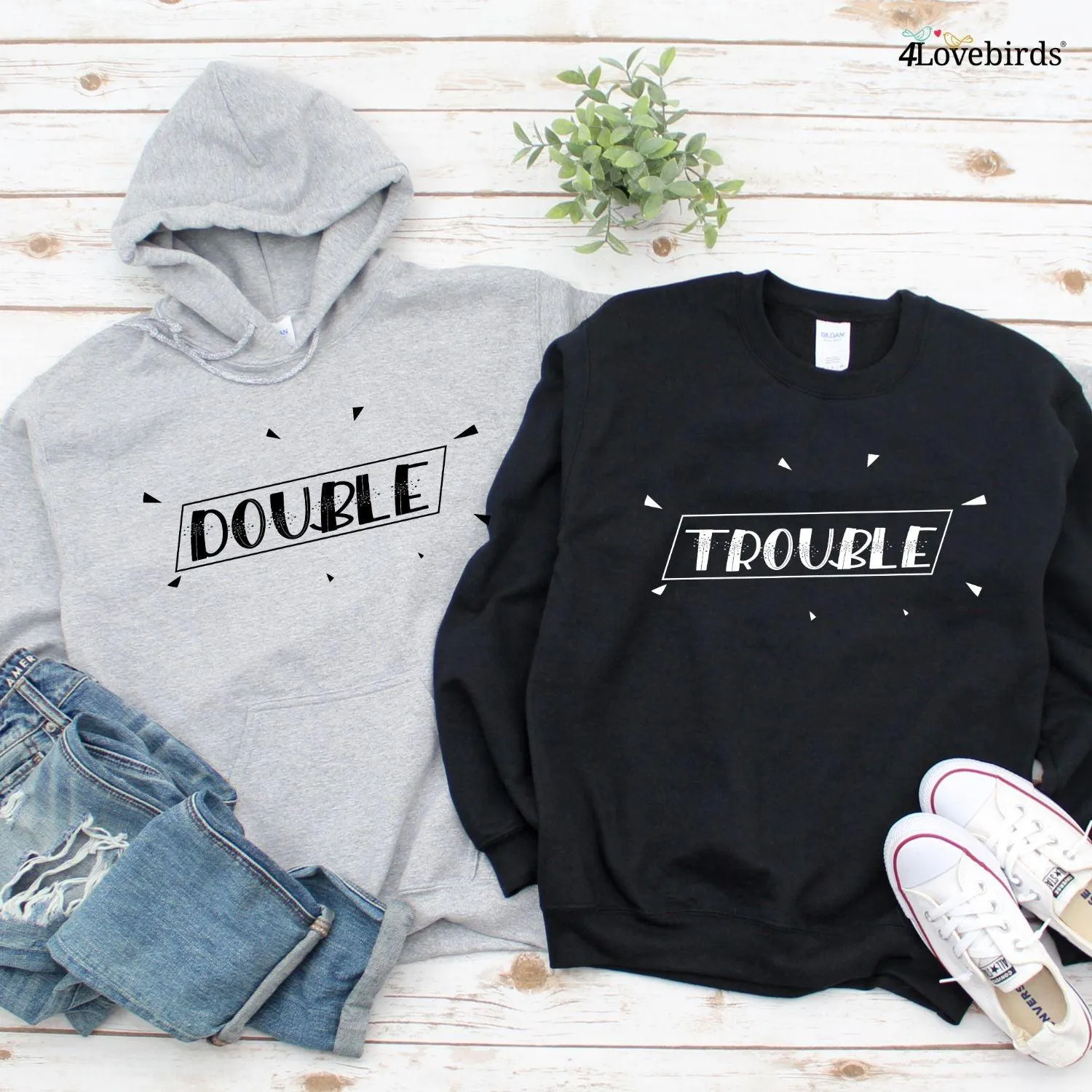 Valentines Day Matching Set: Double Trouble Hoodie & Sweatshirt for Couples!