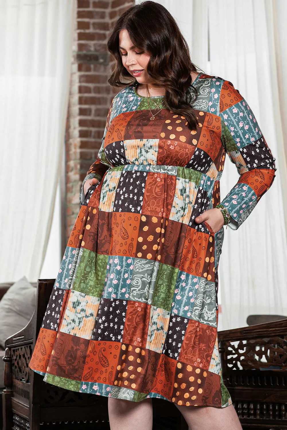 Western Checkered Plus Size Swing Dress