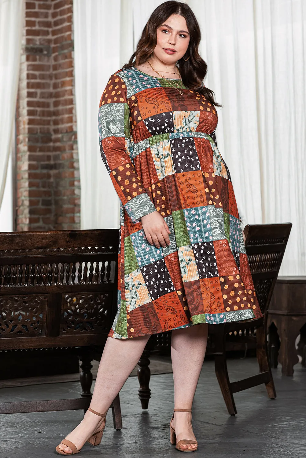 Western Checkered Plus Size Swing Dress