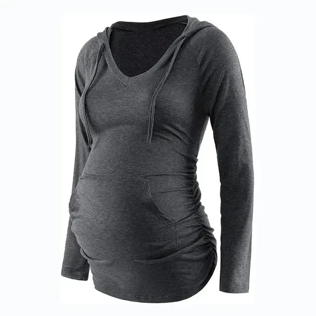 Women Maternity Hoodies Striped V-Neck