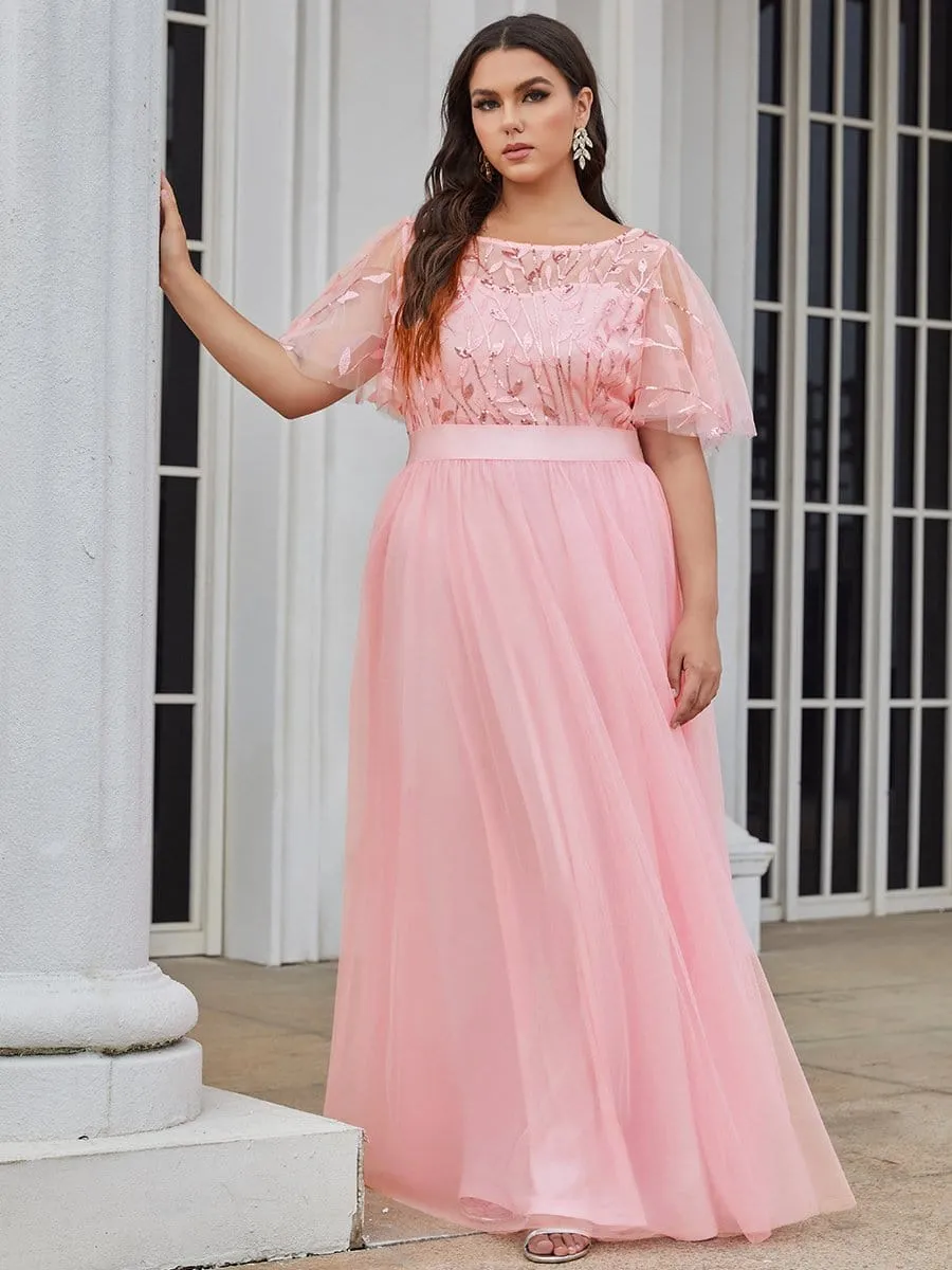 Women's A-Line Short Sleeve Embroidery Floor Length Dresses In Pink