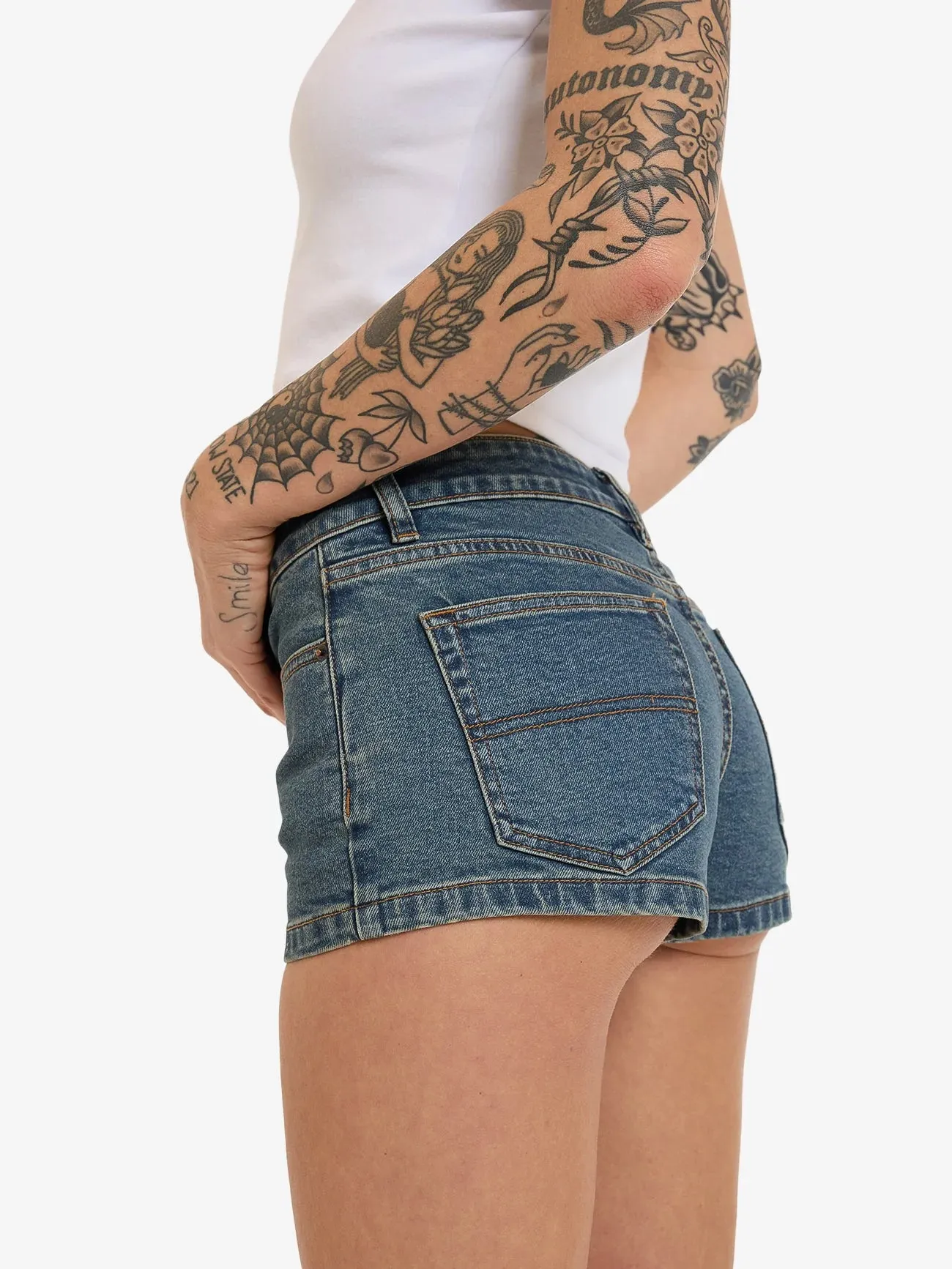 WORSHIP - Y2K Crush Micro Short - Dirty Mid Blue